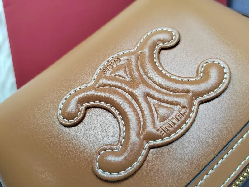 Celine Tan Leather Chain Crossbody Satchel Bag - Image 6