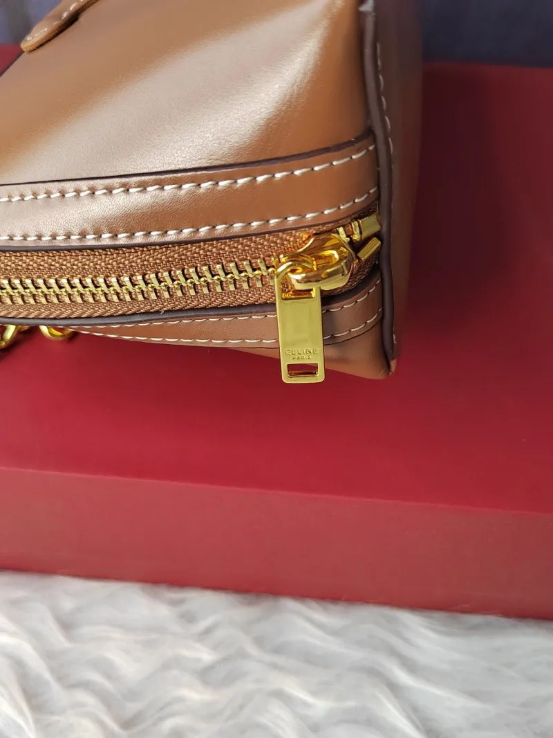 Celine Tan Leather Chain Crossbody Satchel Bag - Image 8