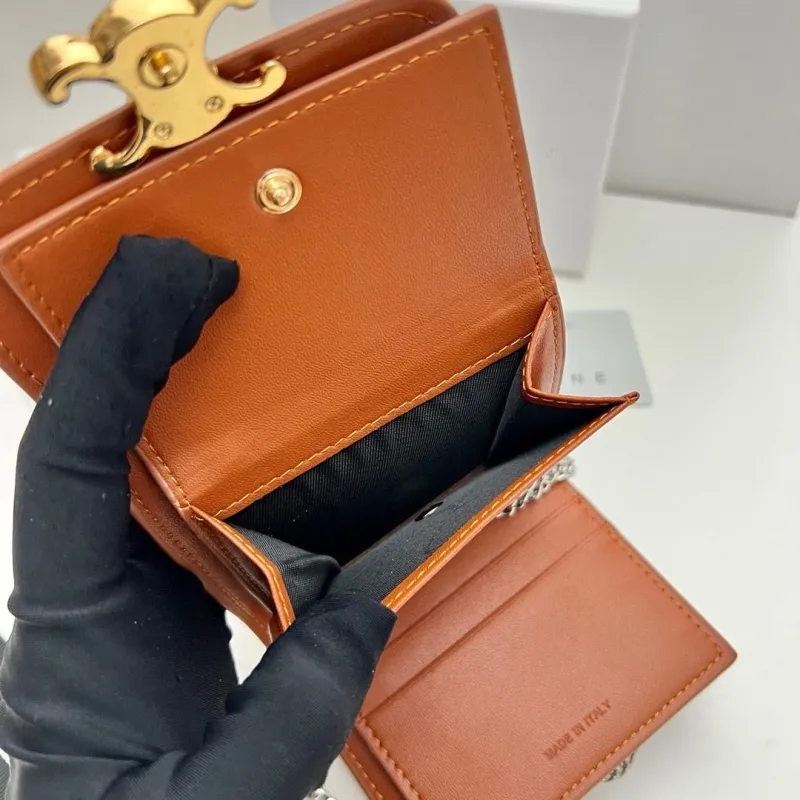 Celine Brown Mini Chain Wallet - Image 7