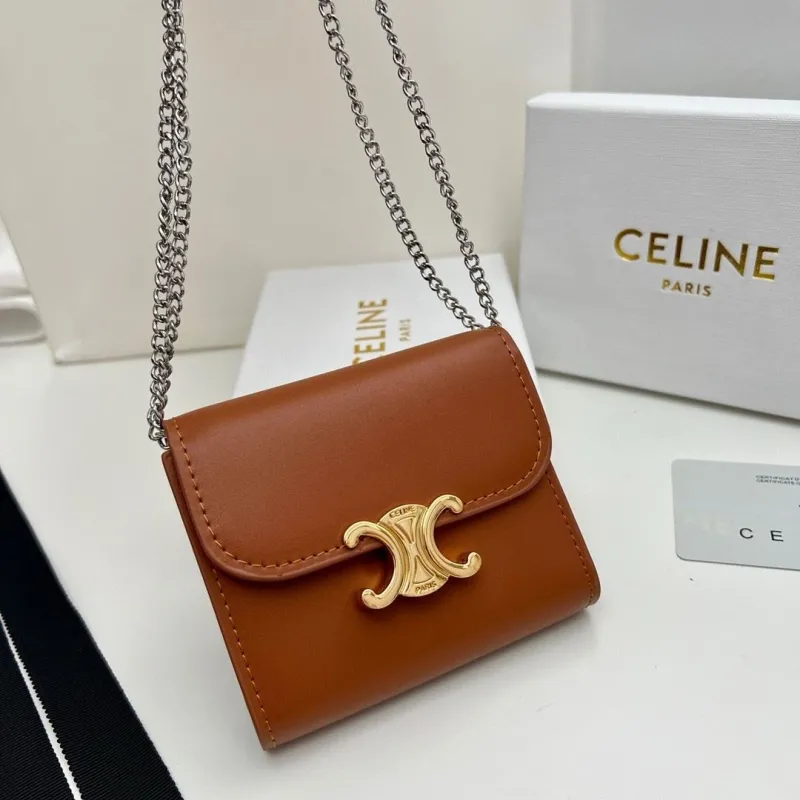 Celine Brown Mini Chain Wallet - Image 9