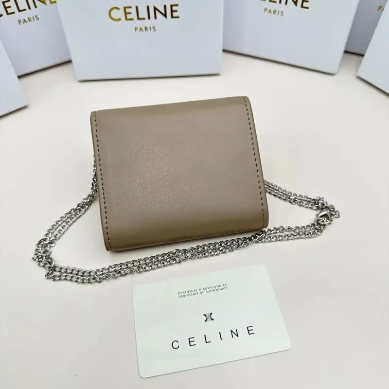 Celine Taupe Mini Chain Wallet - Image 3
