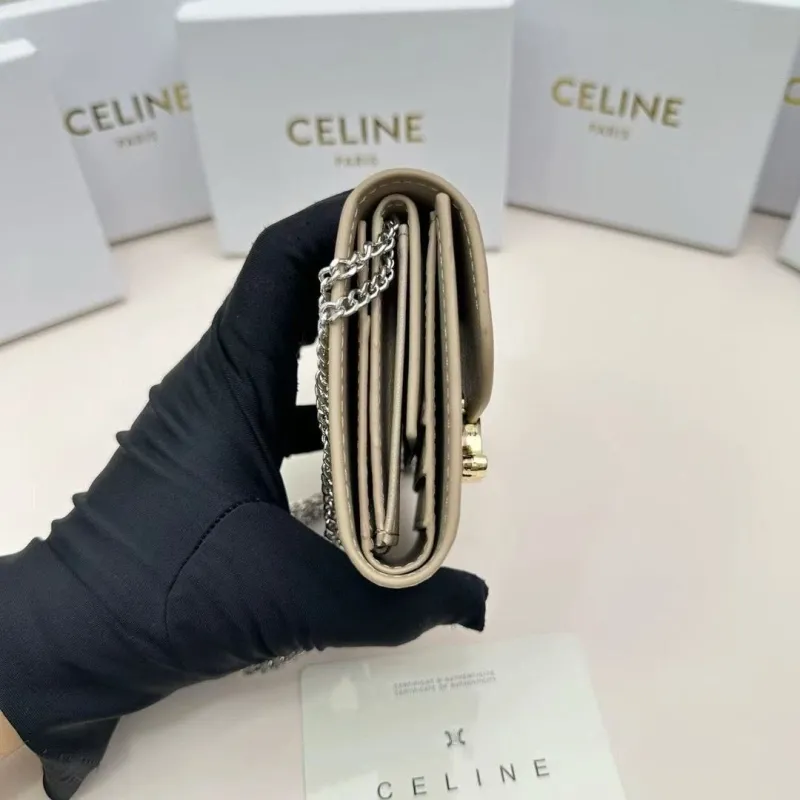 Celine Taupe Mini Chain Wallet - Image 5