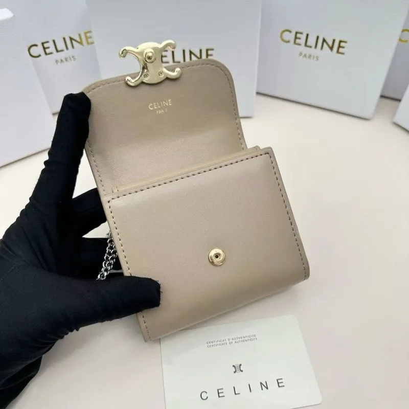 Celine Taupe Mini Chain Wallet - Image 6