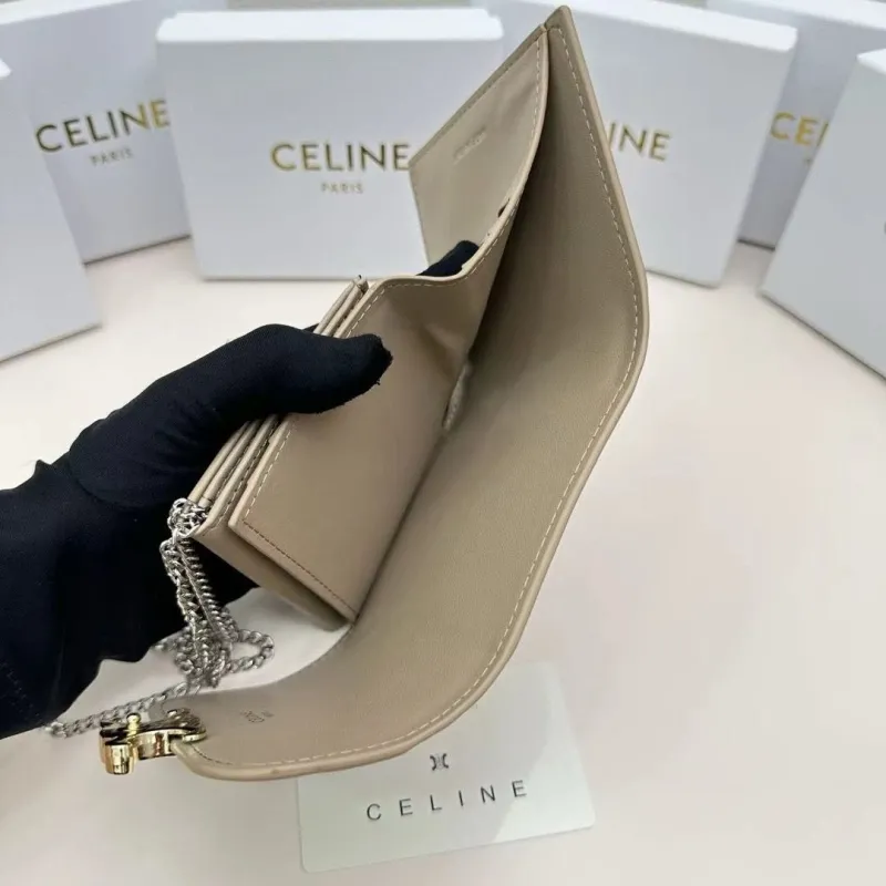 Celine Taupe Mini Chain Wallet - Image 8