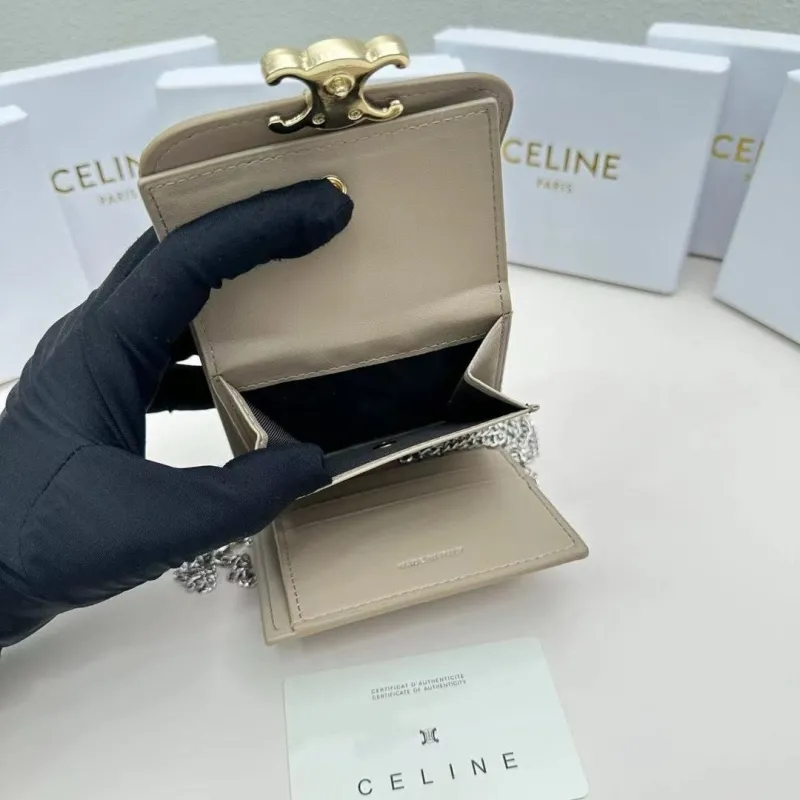 Celine Taupe Mini Chain Wallet - Image 9