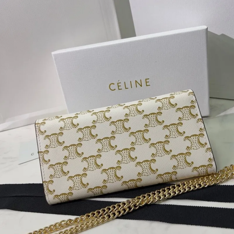 Celine White Gold Monogram Chain Wallet Bag 108 - Image 4