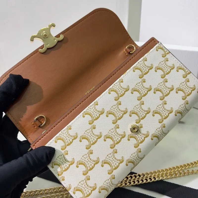 Celine White Gold Monogram Chain Wallet Bag 108 - Image 6