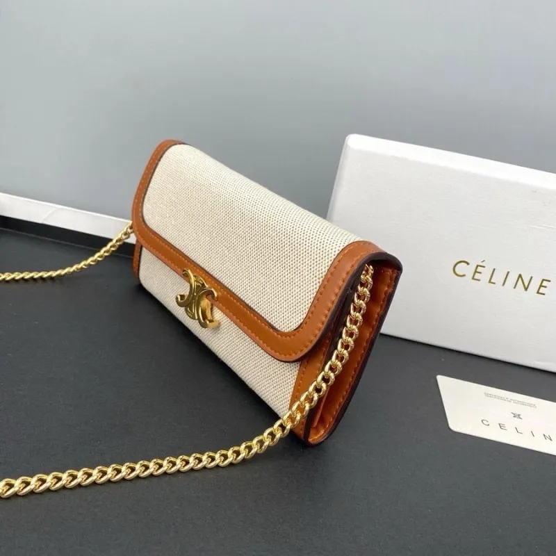 Celine Beige Canvas Chain Crossbody Bag 110 - Image 3