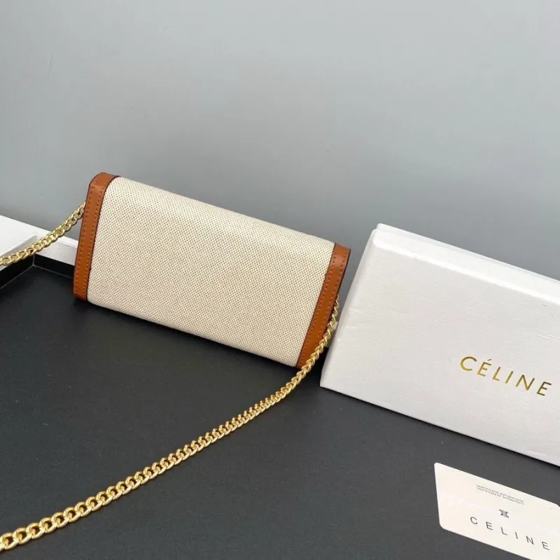 Celine Beige Canvas Chain Crossbody Bag 110 - Image 4