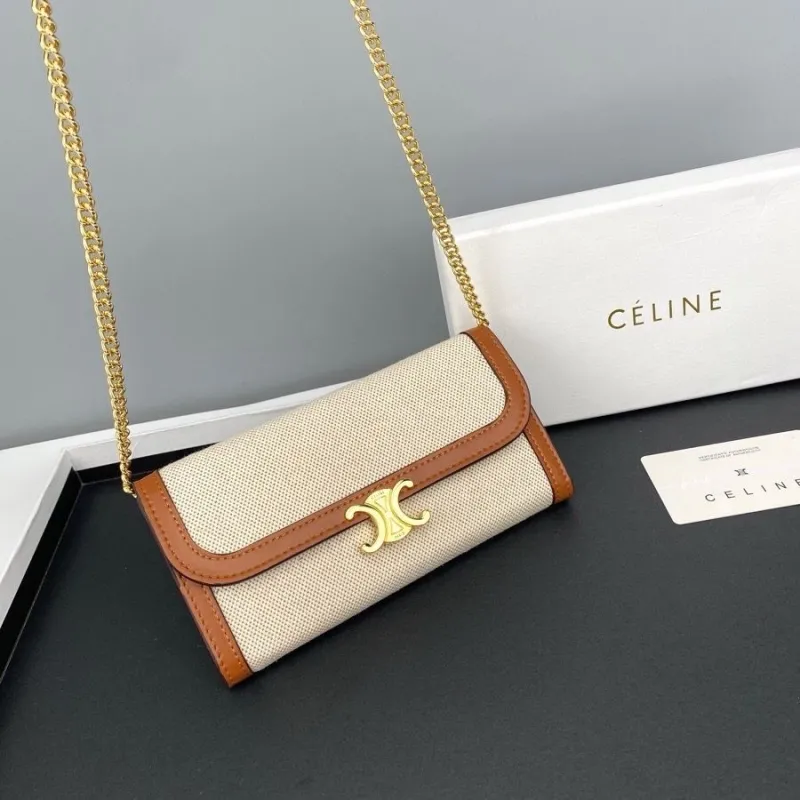 Celine Beige Canvas Chain Crossbody Bag 110 - Image 5