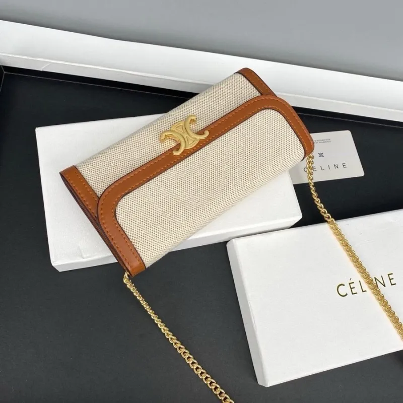 Celine Beige Canvas Chain Crossbody Bag 110 - Image 6