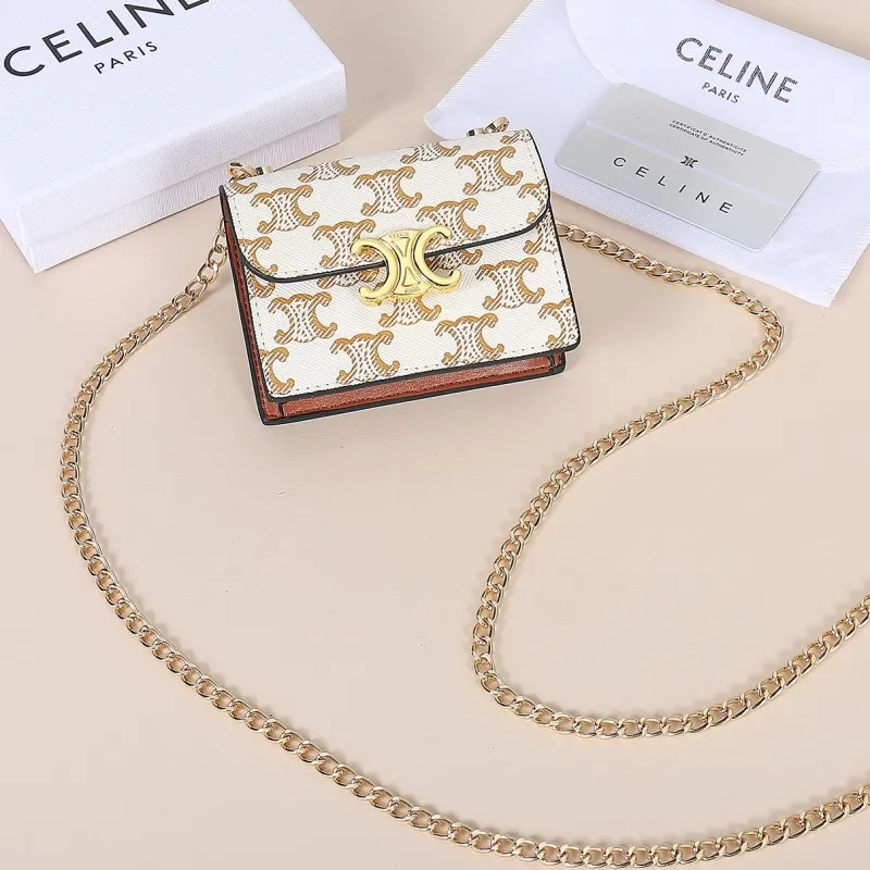 Celine White Gold Monogram Mini Chain Crossbody Bag