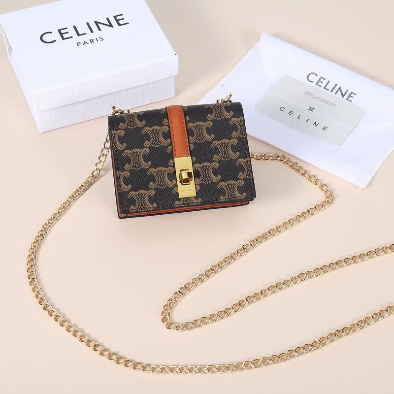 Celine Brown Monogram Mini Chain Crossbody Bag