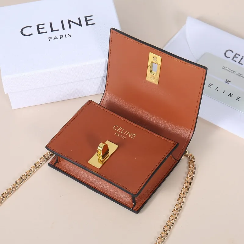 Celine Brown Monogram Mini Chain Crossbody Bag - Image 4
