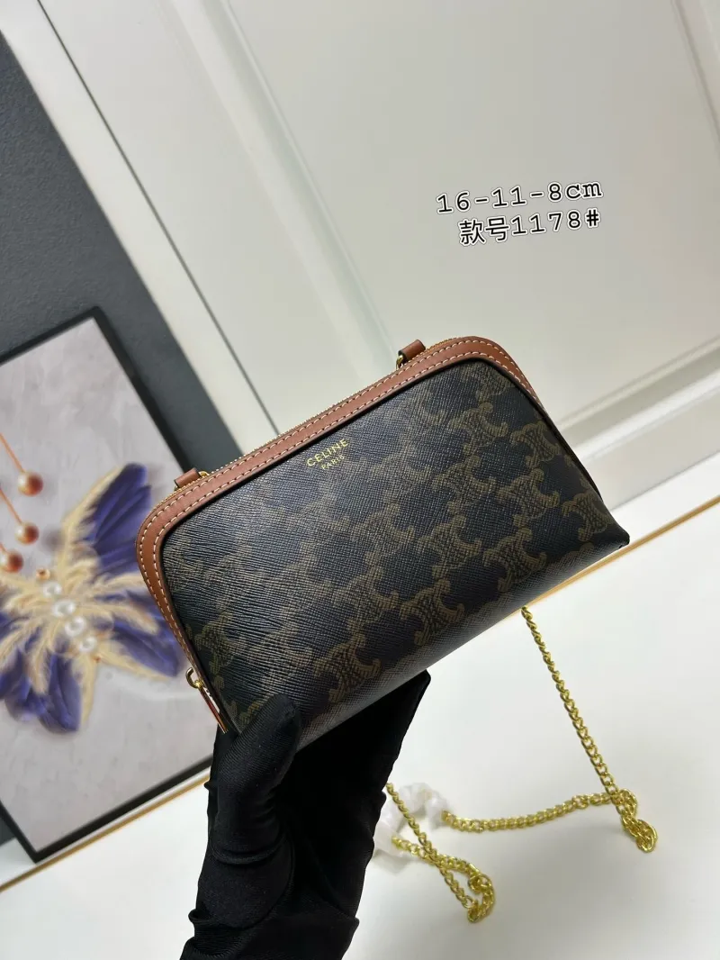 Celine 1178 Dark Brown Chain Satchel Bag