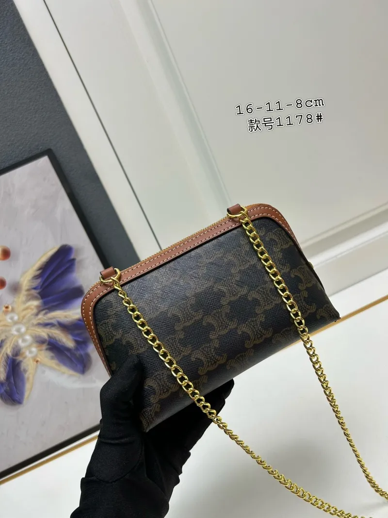 Celine 1178 Dark Brown Chain Satchel Bag - Image 4