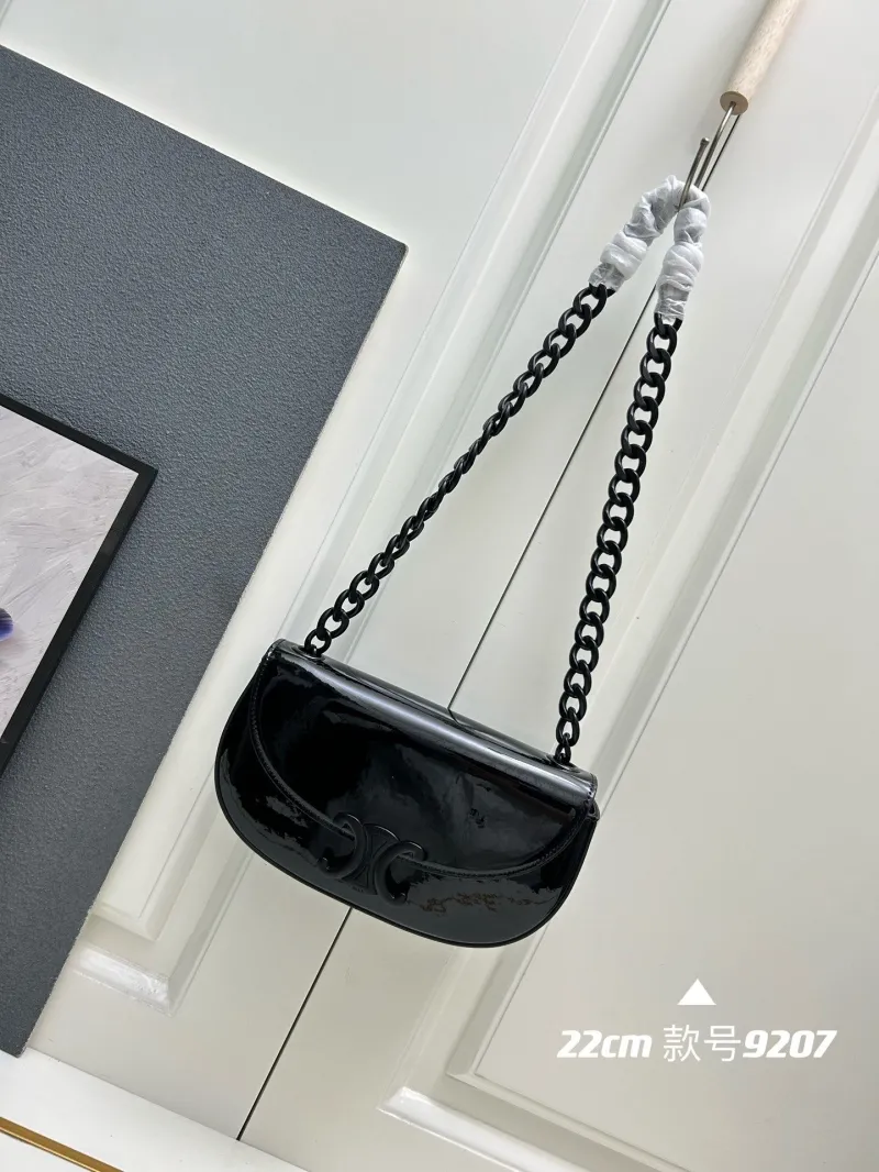 Celine Black Patent Leather Satchel Bag 22cm 9207