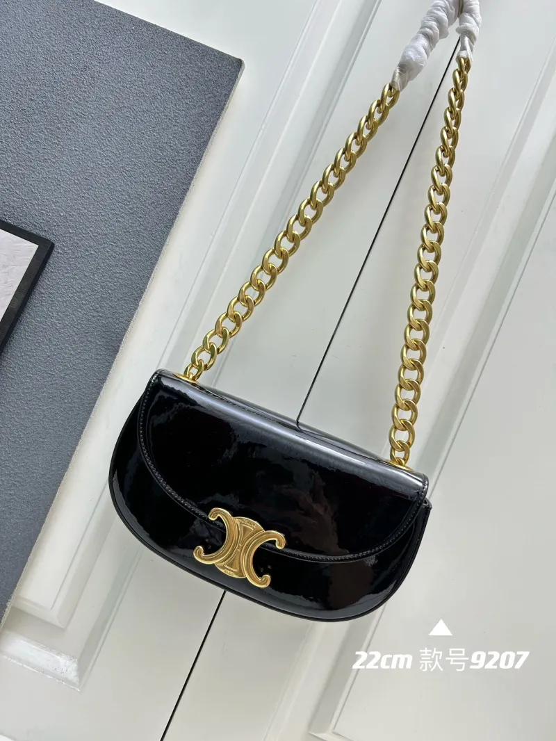 Alternative view of Celine Black Patent Leather Chain Shoulder Bag 22cm 9207