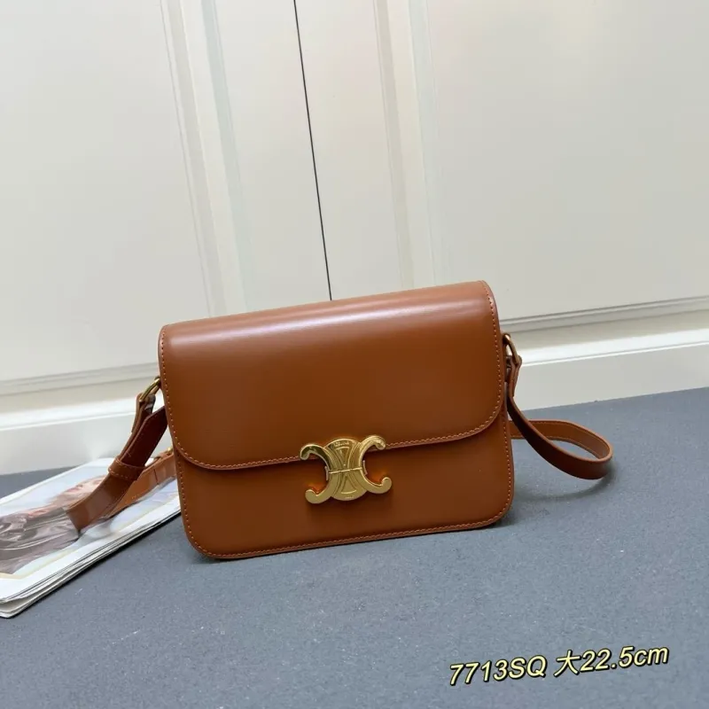 Celine Brown Leather Crossbody Satchel Bag 7713SQ