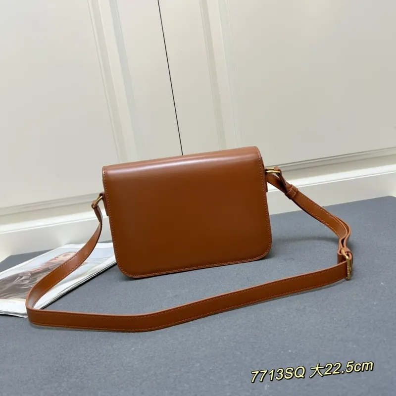 Alternative view of Celine Brown Leather Crossbody Satchel Bag 7713SQ