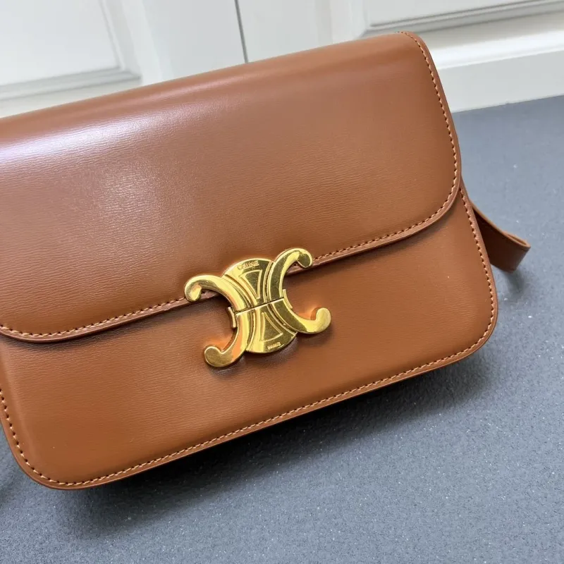 Celine Brown Leather Crossbody Satchel Bag 7713SQ - Image 4