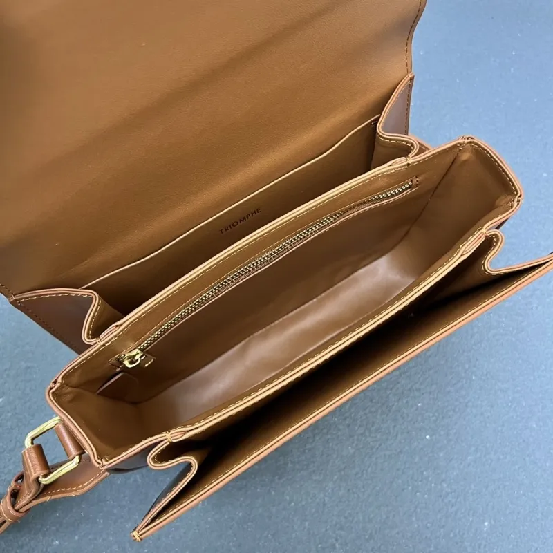 Celine Brown Leather Crossbody Satchel Bag 7713SQ - Image 8