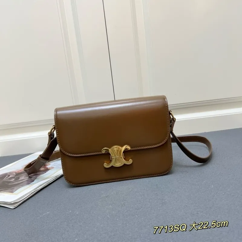 Celine Brown Leather Crossbody Satchel Bag 7713SQ