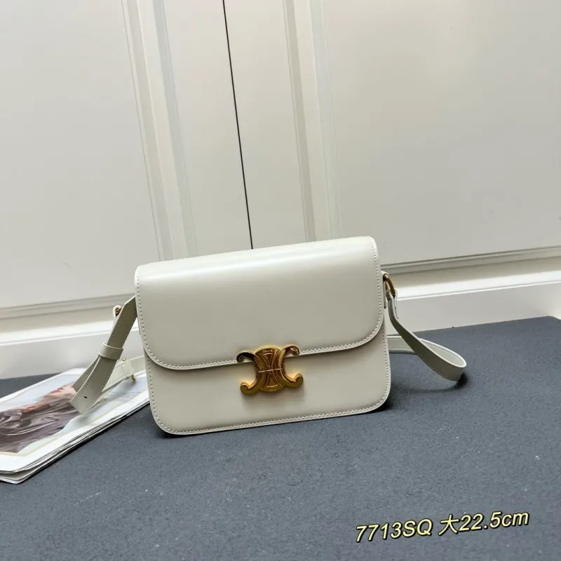 Celine Off-White Leather Crossbody Satchel Bag 7713SQ 22.5cm