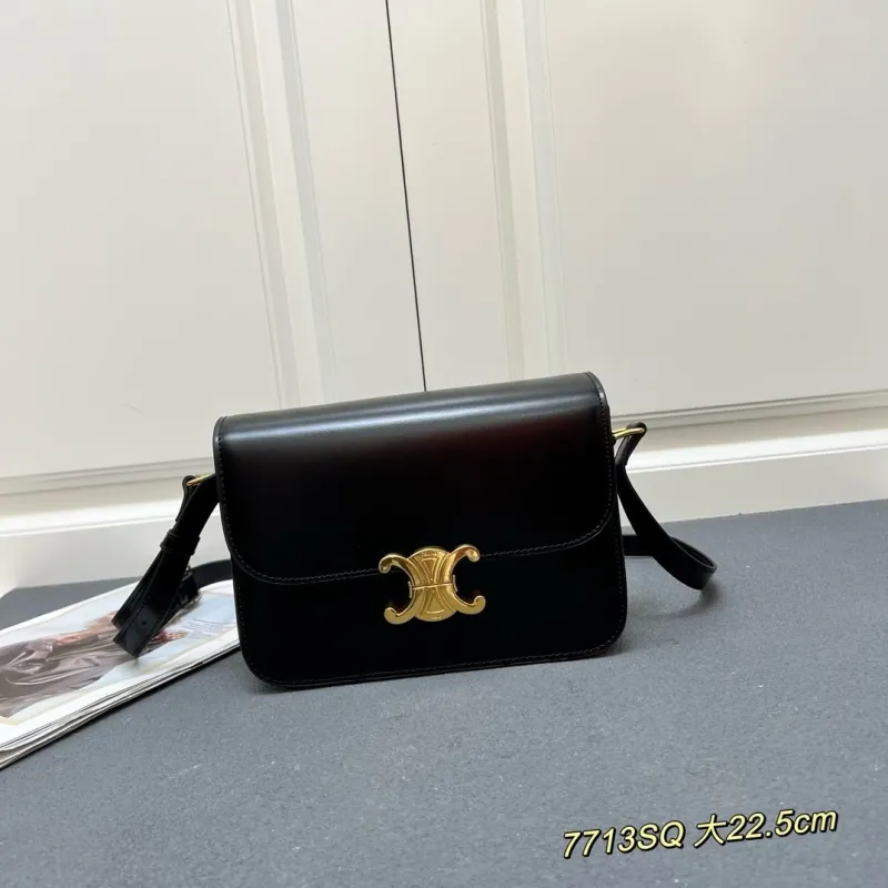 Celine Black Leather Crossbody Satchel Bag 7713SQ 22.5cm