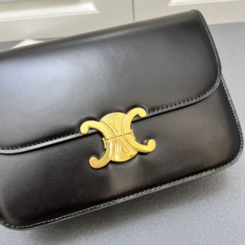 Celine Black Leather Crossbody Satchel Bag 7713SQ 22.5cm - Image 4