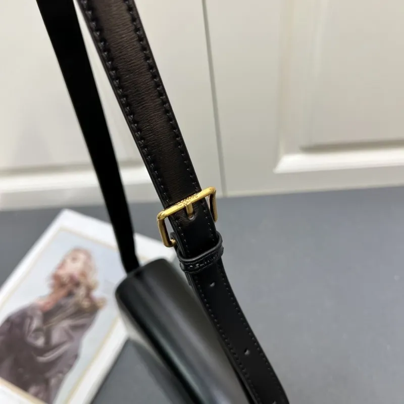 Celine Black Leather Crossbody Satchel Bag 7713SQ 22.5cm - Image 6