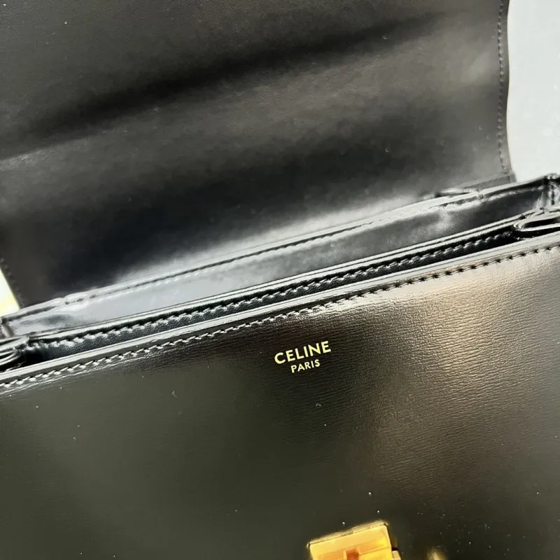 Celine Black Leather Crossbody Satchel Bag 7713SQ 22.5cm - Image 9