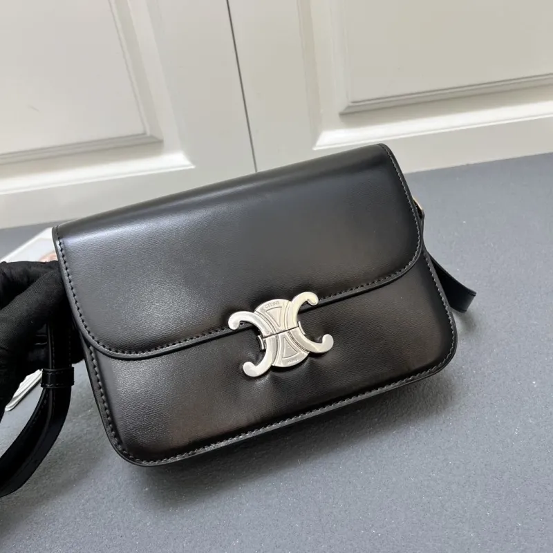 Celine Black Leather Crossbody Satchel Bag 7713SQ 22.5cm - Image 3