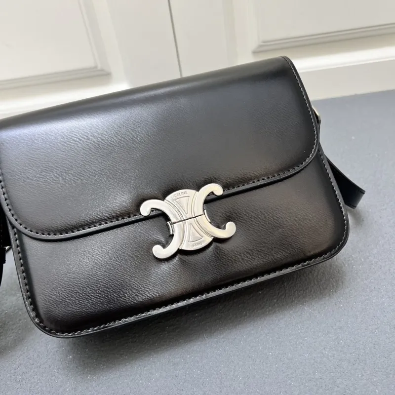 Celine Black Leather Crossbody Satchel Bag 7713SQ 22.5cm - Image 4