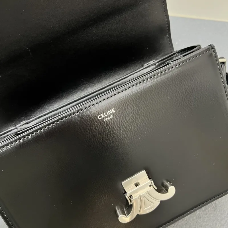 Celine Black Leather Crossbody Satchel Bag 7713SQ 22.5cm - Image 8