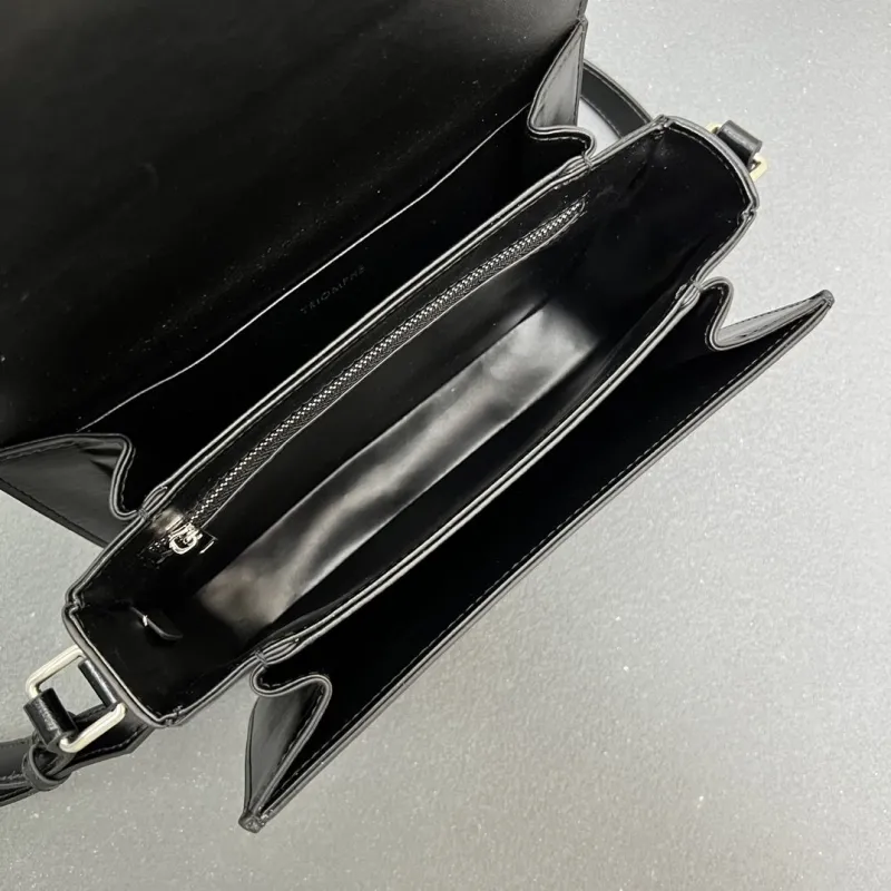 Celine Black Leather Crossbody Satchel Bag 7713SQ 22.5cm - Image 9