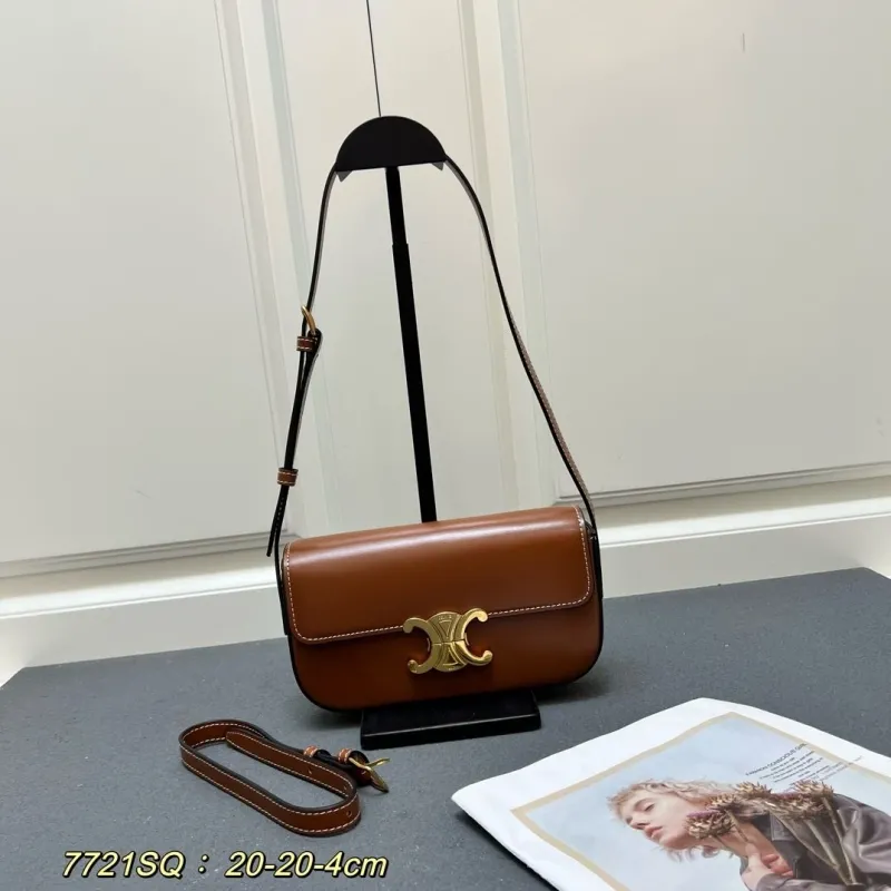 Celine Brown Leather Satchel Bag 7721SQ