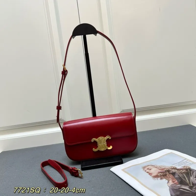 Celine Red Leather Satchel Crossbody Bag 7721SQ