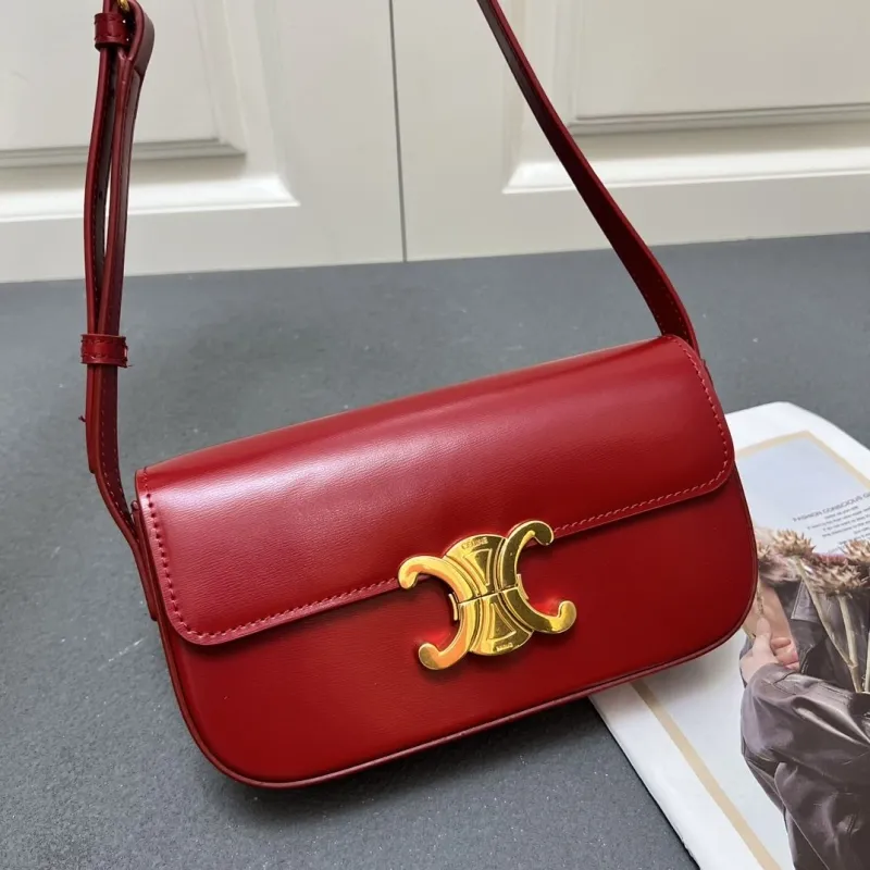 Celine Red Leather Satchel Crossbody Bag 7721SQ - Image 3