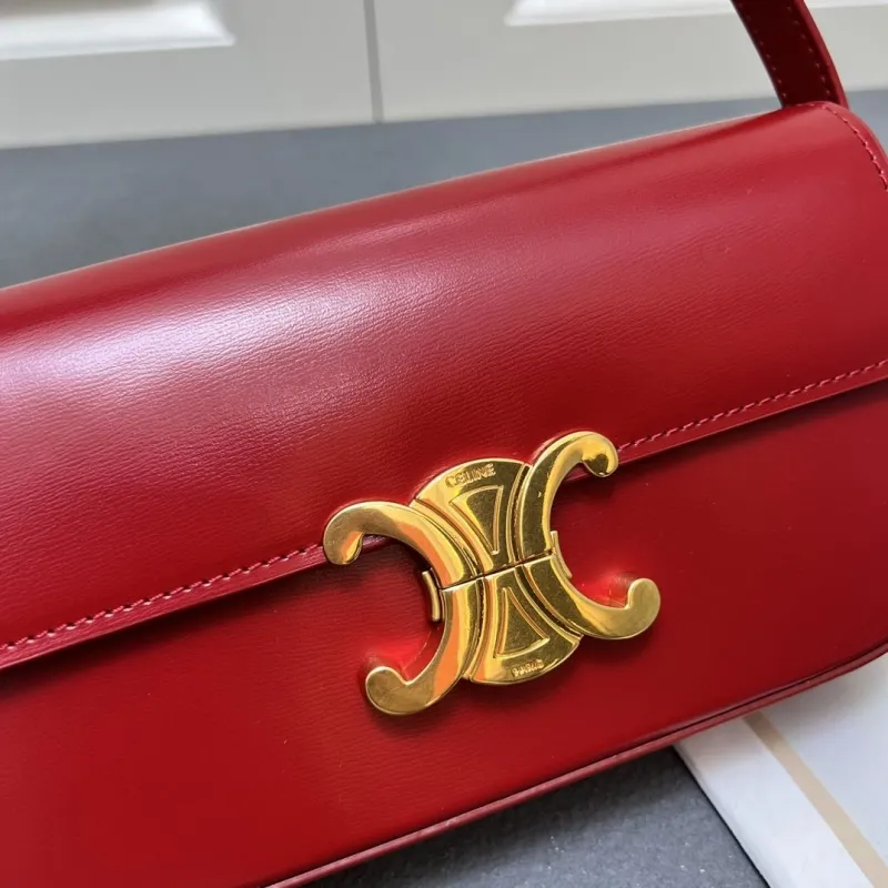 Celine Red Leather Satchel Crossbody Bag 7721SQ - Image 4