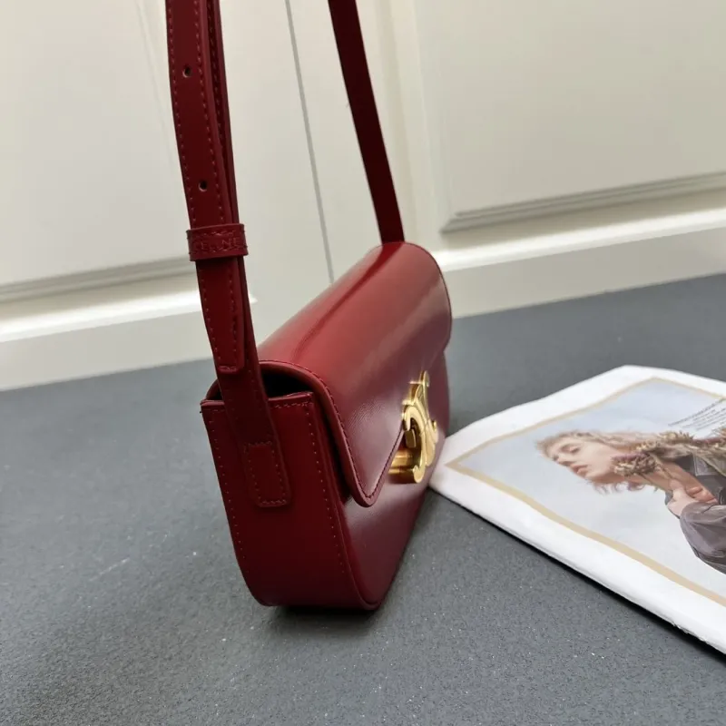 Celine Red Leather Satchel Crossbody Bag 7721SQ - Image 5