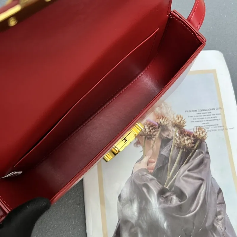 Celine Red Leather Satchel Crossbody Bag 7721SQ - Image 8