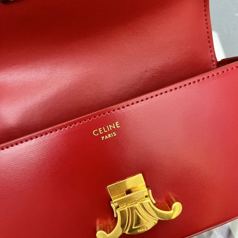 Celine Red Leather Satchel Crossbody Bag 7721SQ - Image 9