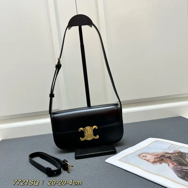Celine Black Leather Satchel Shoulder Bag 7721SQ