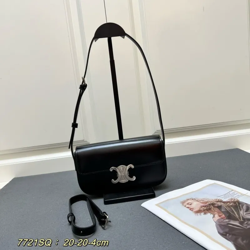 Celine Black Leather Satchel Crossbody Bag 7721SQ