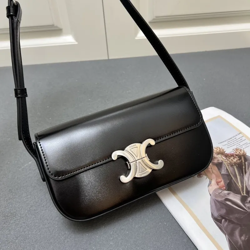 Celine Black Leather Satchel Crossbody Bag 7721SQ - Image 4