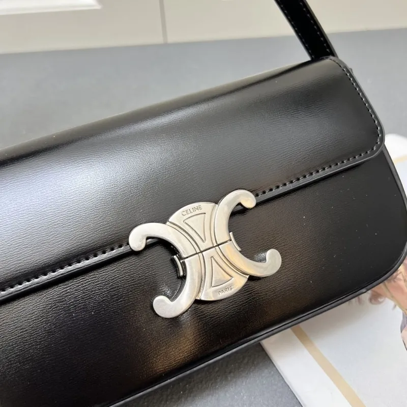Celine Black Leather Satchel Crossbody Bag 7721SQ - Image 5