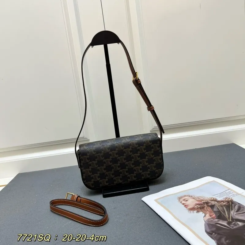 Alternative view of Celine Triomphe Monogram Shoulder Bag 7721SQ Dark Brown