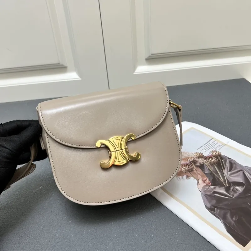 Celine 7762SQ Taupe Leather Crossbody Bag - Image 3