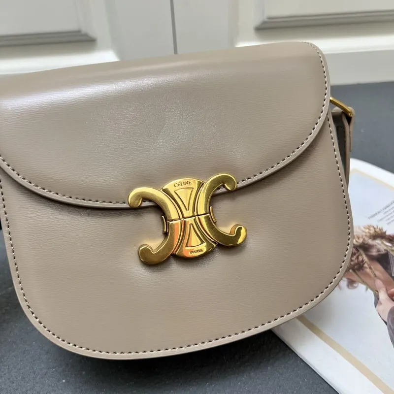 Celine 7762SQ Taupe Leather Crossbody Bag - Image 4